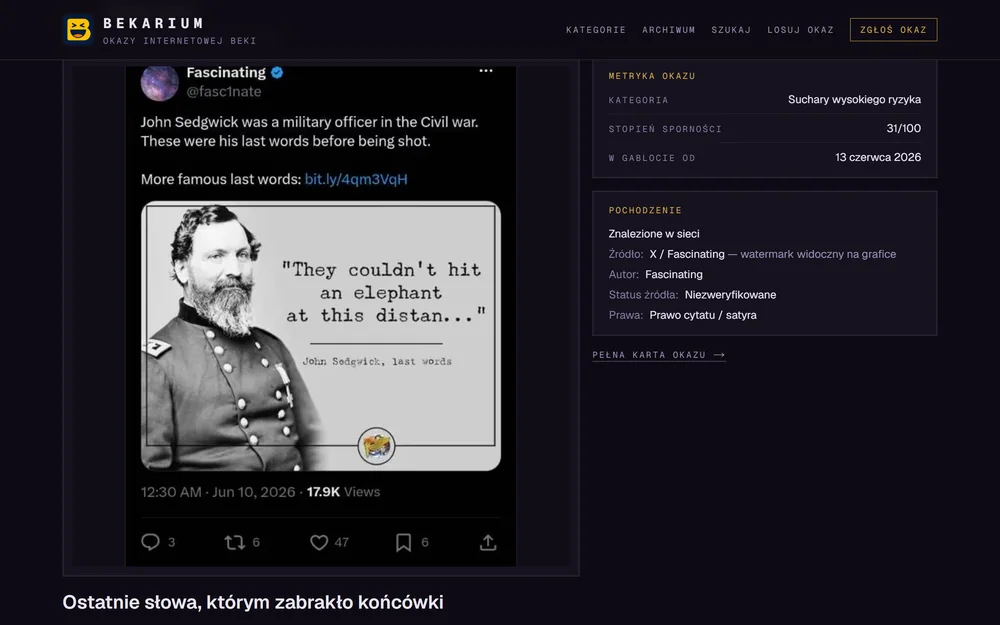 Podgląd bekarium.pl — galeria memów opisywanych przez AI